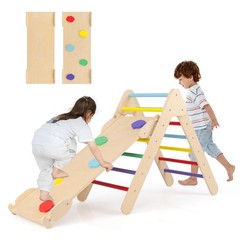 Pikler Triangle Set 3 in 1 Climbing Toys for Toddlers Wood Montessori Baby Ju…