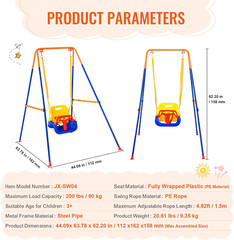 3-in-1 Toddler Swing Set, Foldable Metal Stand for Indoor/Outdoor Fun
