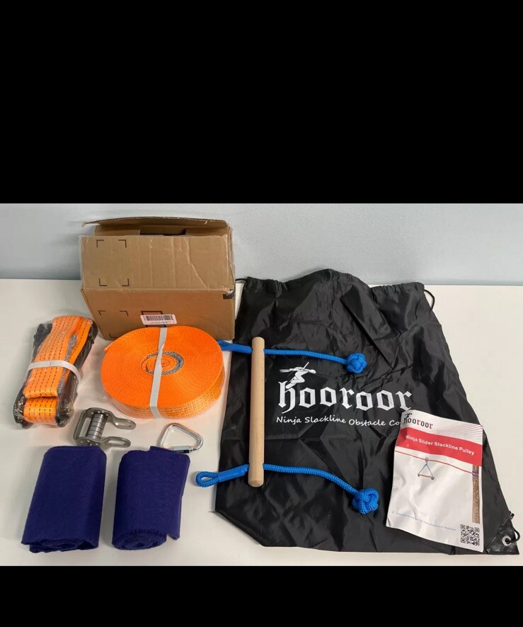 hooroor Slackline Pulley with 52FT Zip Line Monkey Bar Warrior Obstacle Course