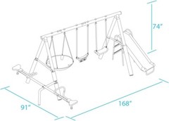 Galvanized Steel Free N’ Swing Play Set with Slide & See-Saw – 7 Child Capacity