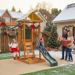 Wooden Swing Set Outdoor Kids Slide Backyard Playground Playset Rock Chalk Wall