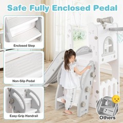 6 in 1 L-shaped Toddle Slide for Toddlers Age 1-3 Baby Slide w/ Basketball Hoop