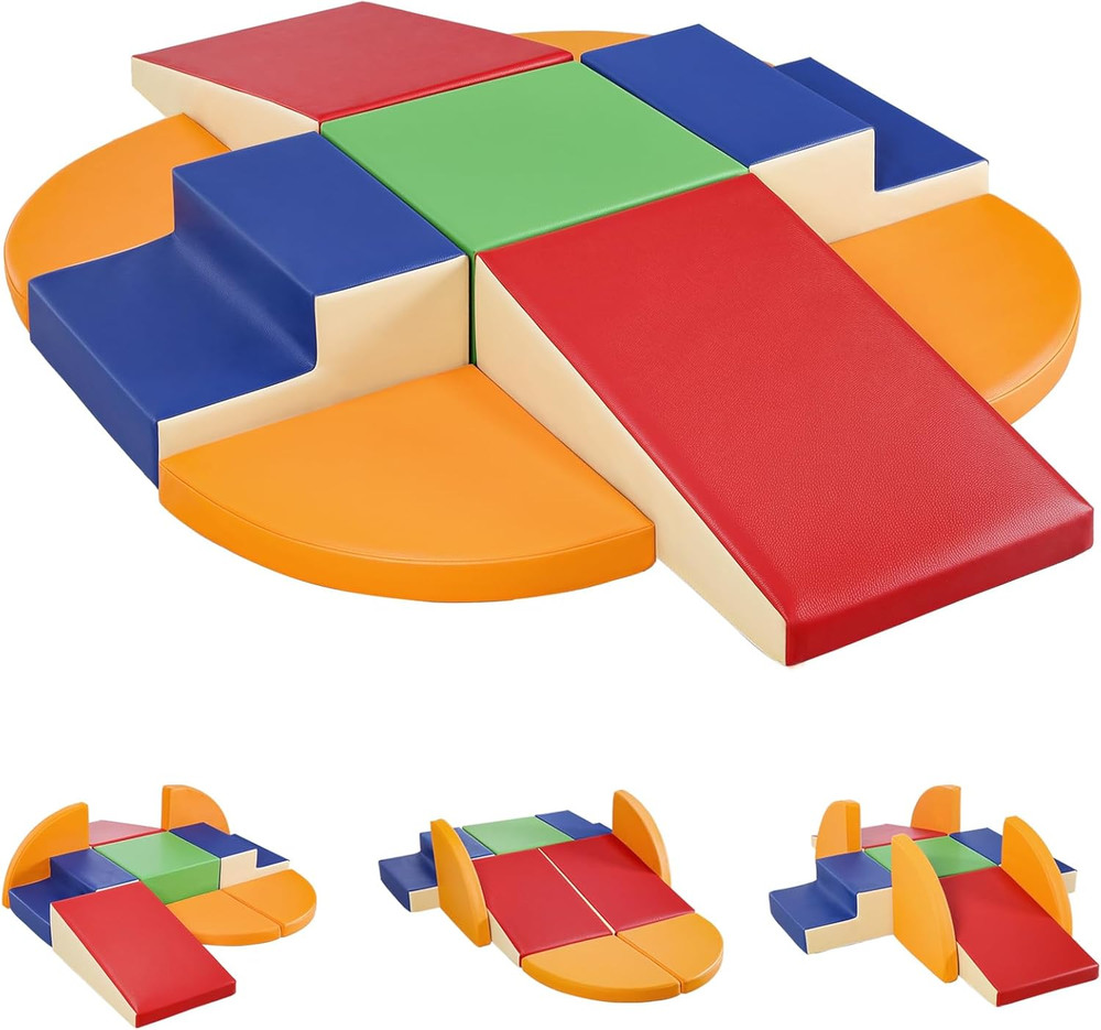 9-Piece Climbing Foam Blocks: Soft PU Leather – Baby Climb and Crawl Activity Bl
