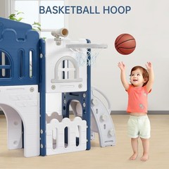 8 in 1 Toddler Slide Kids Climber Playset Indoor Outdoor Slide Playset Blue