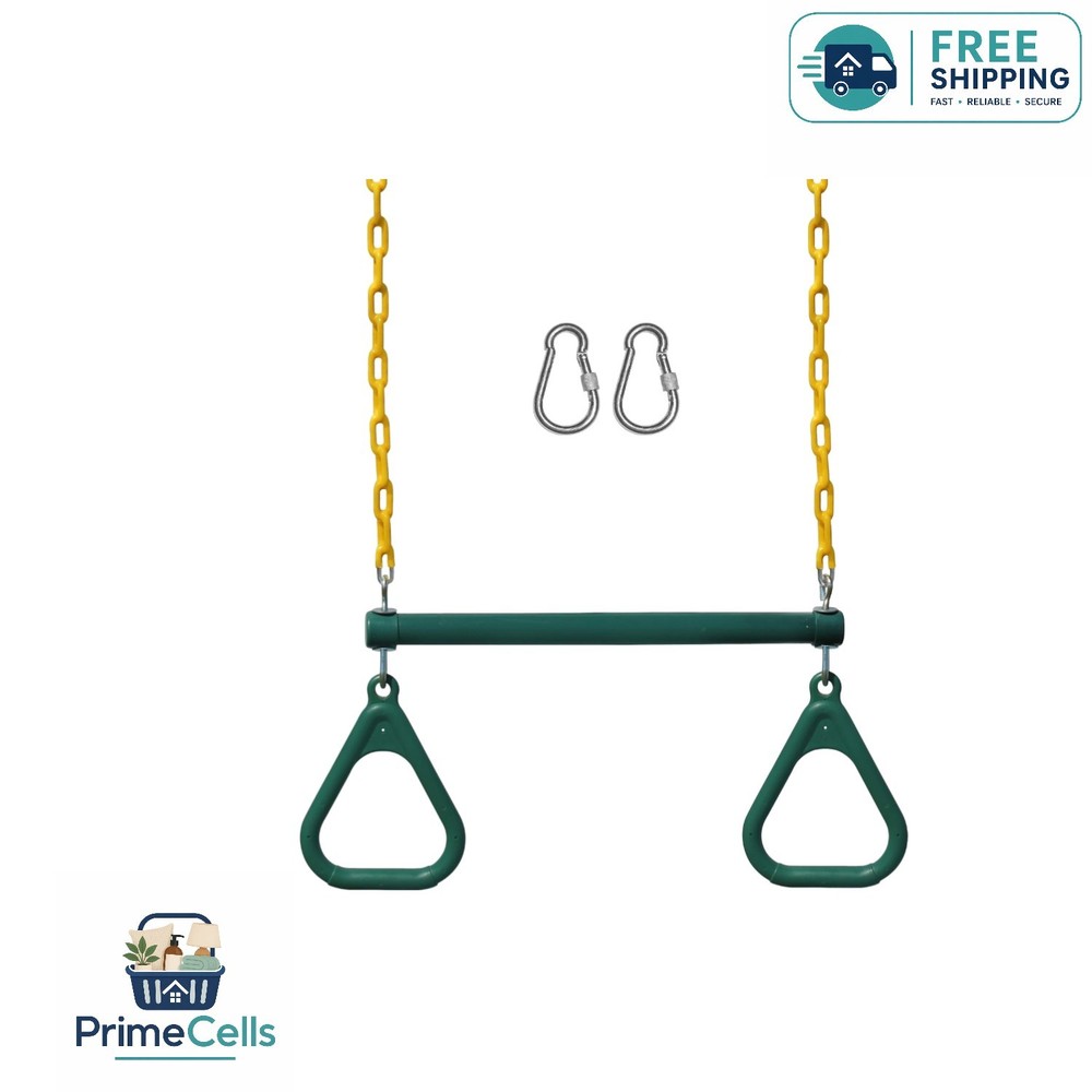 Outdoor Playground Upgrade: 18″ Trapeze Bar with 48″ Chain & Safety Carabiners