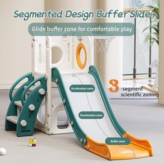 6 in 1 Toddler Playset with Hoop Ball Kids Playground Slide Outdoor Green