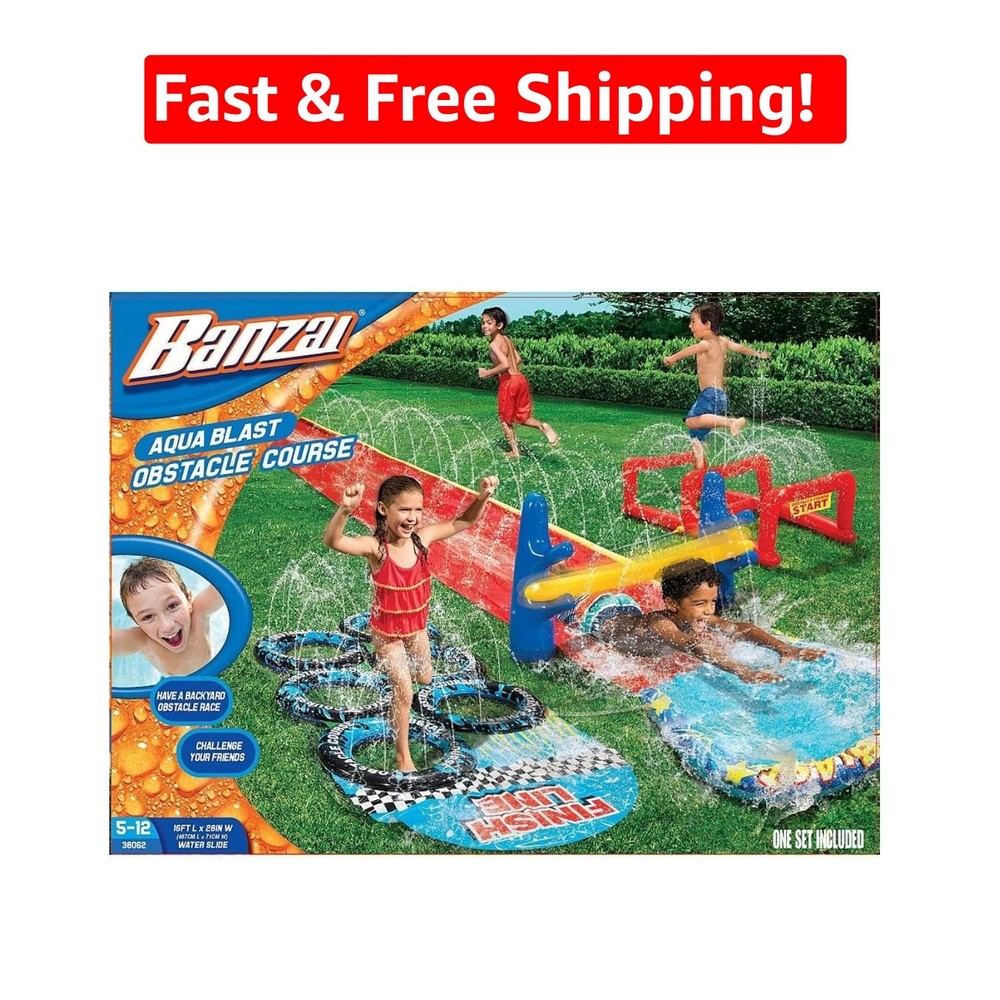 Outdoor Aqua Blast Water Course for Kids, 16 Ft Slide & Sprinklers Included
