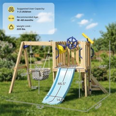 Outsunny Wooden Swing Set with Slide, Baby Swing Seat, Fort for 1.5-4 Years