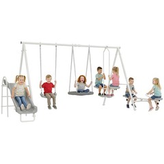 Swing Set for Backyard, 5 in 1 Outdoor Playset, Gray