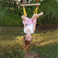 Adjustable Trapeze Swing Bar Kids Gym Rings Yellow Outdoor Indoor Playground Fun