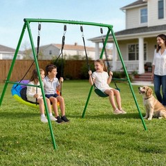 Heavy-Duty A-Frame Swing Set with Saucer & Belt Seats, 440lb Capacity