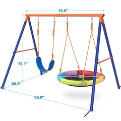 Swing Set with Stand 2 Swings for Kids Heavy Duty Metal A-Frame Outdoor Backyard