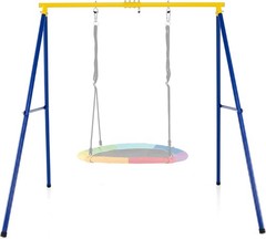 550lbs Metal Swing Sets Backyard Heavy Duty Full Steel Swing Frame A-Frame Swing