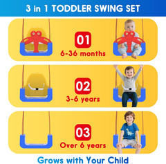 3-In-1 Toddler Swing Set, Baby Swing with Safety Belt, Indoor/Outdoor, Easy to A