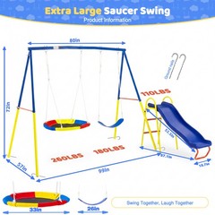 3-in-1 Swing Set with Slide, Heavy Duty Metal Outdoor Playset for Backyard