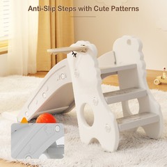 3In1 Kid Folding Slide With Climber,Basketball Hoop,Freestanding Slide Toy White