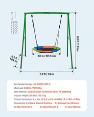 VEVOR Swing Set for Backyard Swingset Outdoor for Kids 40 in A-Frame Colorful