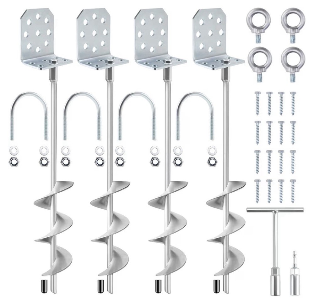 Swing Set Anchors 20″ – Heavy Duty Ground Anchors Screw in with L-Brackets & Dri