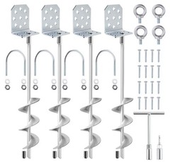 Swing Set Anchors 20″ – Heavy Duty Ground Anchors Screw in with L-Brackets & Dri