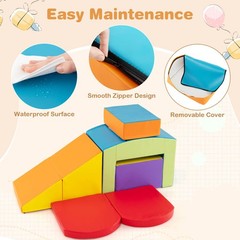 6 PCS Multi-color Climb and Crawl Activity Playset with Tunnel Slide Stairs &