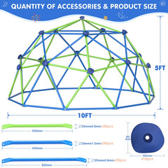 10FT Climbing Dome with Swing Set, Kids Dome Climber Jungle Gym Outdoor Play Tod