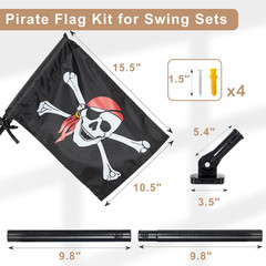 Pirate Flag Swing Set Accessory, Double Sided Flag with Pole and Mounting Hardwa