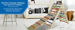 Pikler Triangle Ladder with Ramp & Slide, Foldable Wooden Climber for Toddlers