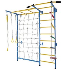 Indoor Playground Wall Gym with Monkey Bars, Rope Ladder, Pull-up Bar & Rings