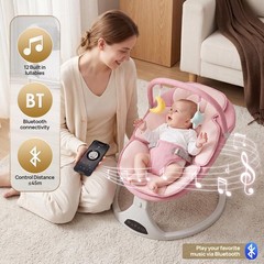 Electric Baby Swing Remote Control 5 Speeds Detachable Seat Pink 0-6M