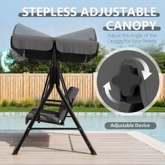Garvee 3-Seat Outdoor Patio Swing w/ Stand, Adjustable Canopy, Heavy Duty, Grey