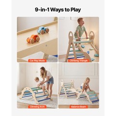 Uimoso 9-in-1 Toddler Climbing Set with Wooden Cars – Blue
