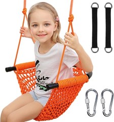 Kids Swing Set Heavy Duty Rope Swing Seat 440LBS Outdoor Indoor Orange