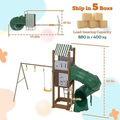 All in 1 Outdoor Backyard Swing Sets Playset for Toddlers, Galvanized Steel & PE