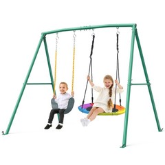 440lb 2 Seats Metal Swing Set Backyard Heavy-Duty Playset Kids Adults Swing Set