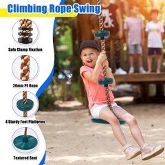 2 Set Gym Ring Trapeze Swing Bar and Climbing Rope with Platforms Disc Heavy …