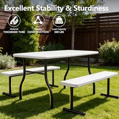 Kids Picnic Table with Benches, 38″ Outdoor Toddler Table Set 38″ x 22″ White
