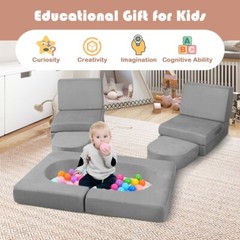 8-Pcs Modular Children Play Couch Sofa Climbing Blocks Set W/ Comfy Suede Fabric