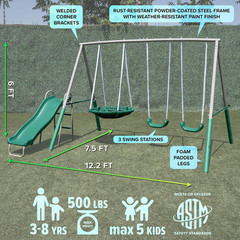 Northridge Metal Swing Set with Slide and Swings for Kids 3-8