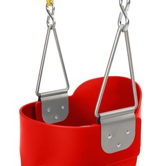 High Back Full Bucket Kids Swing Seat with Plastic Coated Chains and Red