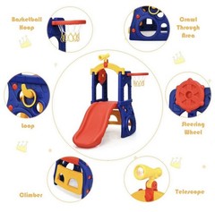 Costway 6-in-1 Freestanding Kids Slide w/ Basketball Hoop Play Climber Slide Set