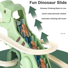 Dinosaur Race Track Slide Toy Electric Climbing Music Light Chasing Game Set