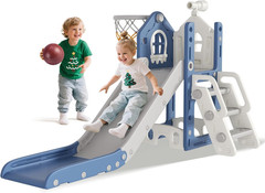 6 in 1 Toddler Slide – L-Shaped Baby Slide for Toddlers Aged 1-3 with Basketball