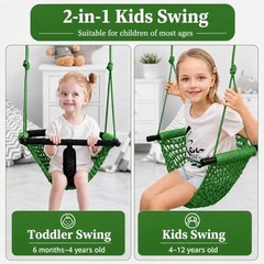 Hi-Na Swing Seats for Kids, Baby, Hand-Made Net Swing with Adjustable Green