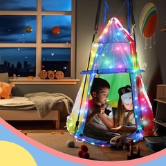 39 Inch Hanging Tent Saucer Swing with Lights, 600 LBS Capacity Outdoor Sauce…