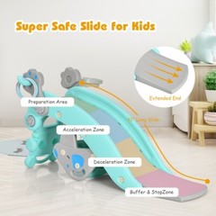 4-in-1 Kids Rocking Horse Toy Children and Slide Set Gift Kids w/Basketball Hoop