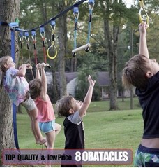 Warrior Obstacle Course for Kids, 56ft Slackline Kit with 8 Ninja Accessories(B)