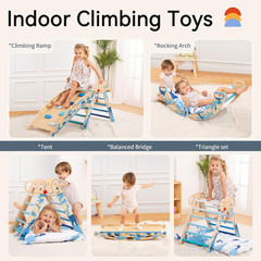 8-In-1 Pikler Triangle Set-Foldable Baby Climbing Toys with Cushion,Arch, Ramp &