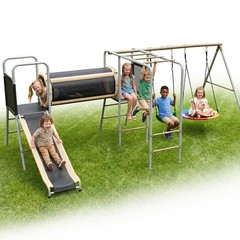 Heavy Duty Playground Set Metal Swing Sets with Slide, Climbing Ladder for Kids