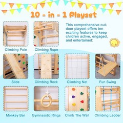 6-in-1 Swedish Ladder Wall Gym, Wooden Indoor Play Set with Swing & Slide