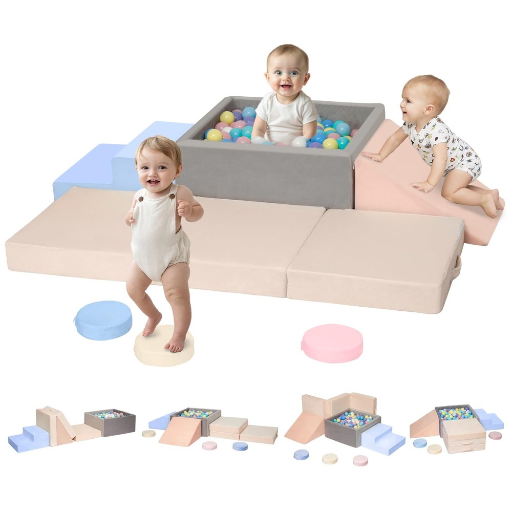 Climbing Toys for 1 Year Old, Baby Foam Climbing Blocks with Large Ball Pit f…